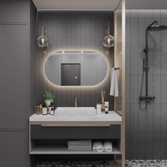 Зеркало Оливия 60*110 "парящее" для ванной c нейтральной LED-подсветкой горизонтальное Alias