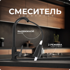 Смеситель для кухни Hans&Helma нержавеющая сталь, черный