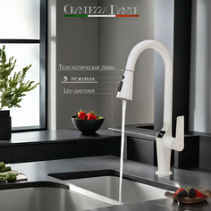 Смеситель для кухни с телескопической лейкой Grandezza Dante white, DW23