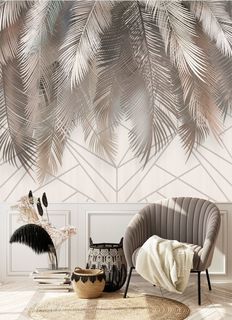 Фотообои Dekor Vinil Пальмовые листья на бежевом фоне с геометрией 200х200 см