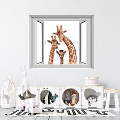 Фотообои Dekor Vinil постер с животными Вид из окна Жирафы 100х120 см