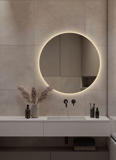 Зеркало для ванной Sun D45 круглое "парящее" с теплой LED-подсветкой No Brand