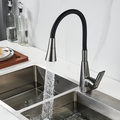 Смеситель для кухни Raffine F313T-3 с гибким изливом из нержавеющей стали черный/графит