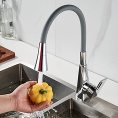 Смеситель для кухни Raffine F313-9 с гибким изливом из нержавеющей стали серый/ хром