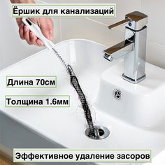 Ершик для устранения засоров 70 см белый No Brand