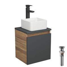 Тумба Bau Dream Blackwood 35графит,раковина BAU Mini 24х24,смеситель Hotel Black,выпуск Bauedge