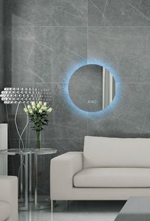 Зеркало для ванной Sun D45 круглое с часами парящее с холодной LED-подсветкой No Brand