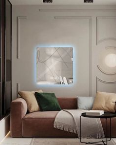 Зеркало для ванной с часами Prisma 70*70 квадратное с холодной LED-подсветкой No Brand