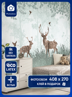 Фотообои Photostena Олени, птицы и зайчики на фоне леса 4,08x2,7 м