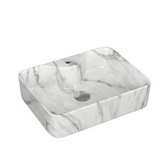 Раковина накладная BAUEDGE Cerama 48х37 с отверстием под смеситель, мрамор + выпуск