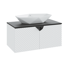Тумба с раковиной Runo Андорра 85, белый матовый-чрный, раковина Poligono 64х40 РУНО
