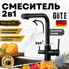 Смеситель для кухни Gute Г-образный черный 2в1 с подключением к фильтру двойной 100
