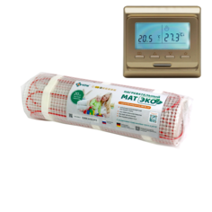 Комплект: Теплый пол ЧТК. Мат нагревательный ЭКО 9,0 кв.м. 1440 Вт. + прогр. терморег.