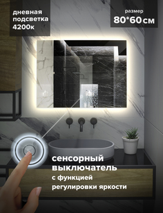 Зеркало для ванной Alfa Mirrors дневная подсветка 4200К прямоугольное 80х60см, EK-86d