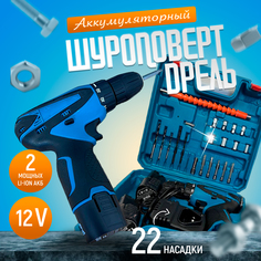 Дрель шуруповерт PROgadget 12V 2 аккумулятора 2 А·ч 22 насадки и кейс для хранения