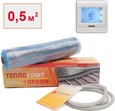 Теплый пол нагревательный мат Теплософт Профи 0,5 м2 75 Вт с сенсорным терморегулятором