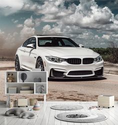 Фотообои Dekor Vinil с машинами "Белый автомобиль" 300х270 см