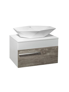 Тумба с раковиной Runo ВУДЛАЙН 65 железный камень с раковиной Poligono 64х40 РУНО