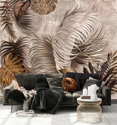 Фотообои Dekor Vinil "Тропические листья в бежево-коричневых оттенках" 300х270 см