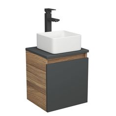Тумба Bau Dream Blackwood 35 с ящиком,графит,раковина BAU Mini 24х24,смеситель Hotel Black Bauedge