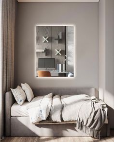 Зеркало для ванной Qwerty 100x60 вертикальное с часами с нейтральной LED-подсветкой No Brand