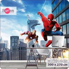 Фотообои флизелиновые Bartonwall 3d Детские Супергерои Человек Паук 300х270 см K086