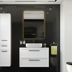 Зеркало для ванной Prisma 140*90 прямоугольное вертикальное c часами и подогревом No Brand