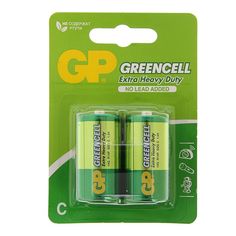 GP Батарейка солевая GP Greencell Extra Heavy Duty, С, R14-2BL, 1.5В, блистер, 2 шт.