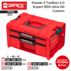 Ящик с набором органайзеров QBRICK SYSTEM PRO Drawer 2 Toolbox Expert RED Ultra HD