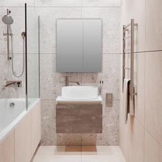 Мебель для ванной Runo Бари 60 железный камень с раковиной Nuovo с зеркалом Лада 60 белый РУНО