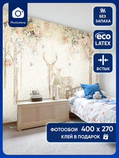 Фотообои Photostena Силуэты оленей в розовом лесу 4 x 2,7 м