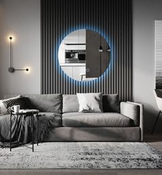 Зеркало для ванной с часами Sun D90 круглое "парящее" с холодной LED-подсветкой No Brand