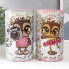 Копилка металл "Совята и сердечки"15х8,5х8,5 см Sima-Land
