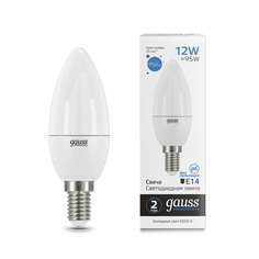 Упаковка ламп 10 штук Лампа Gauss Elementary Свеча 12W 950lm 6500K Е14 LED