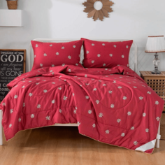 Комплект постельного белья Sofi de Marko Ришелье семейный с одеялом бордовый