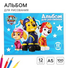 Альбом для рисования а5, 12 листов 100 г/м², на скрепке, щенячий патруль PAW Patrol