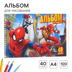 Альбом для рисования а4, 40 листов 100 г/м², на гребне, человек-паук Marvel