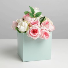 Коробка для цветов с pvc крышкой, мятная, 12 х 12 х 12 см Дарите Счастье