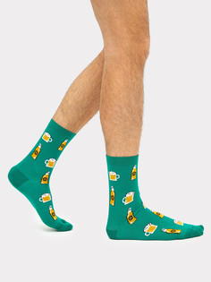 Носки мужские зеленые с рисунком в виде пивных бокалов и бутылок Mark Formelle