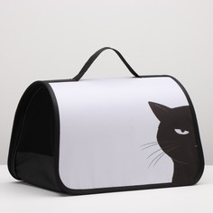 Сумка - переноска для животных каркасная, 40 х 25 х 25 см, белая с котом No Brand
