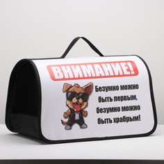 Сумка - переноска для животных каркасная, 50 х 25 х 28 см белая с псом No Brand
