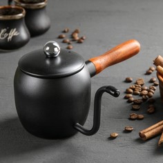 Турка, 500 мл, деревянная ручка, цвет черный No Brand
