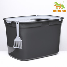 Туалет-домик для кошек закрытый с верхним входом 59*38*39 см, серый No Brand