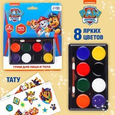 Грим для лица и тела, карандаши 6 цветов, блестки, аппликатор, тату PAW Patrol