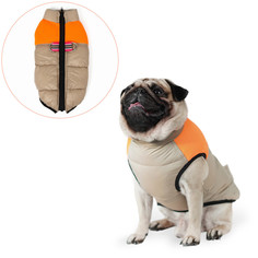 Куртка для собак на молнии, размер 8 (дс 23 см, ог 30, ош 22 см), бежевая с оранжевым No Brand