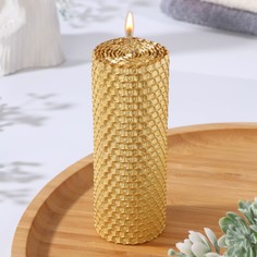 Свеча из вощины, 4,5х4,5х12,5 см, золото металлик No Brand