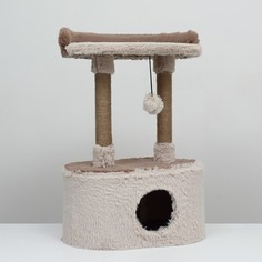 Домик для кошек с когтеточкой, с овальной полкой, 54 х 34 х 80 см, коричневая Пижон