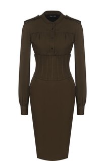 Приталенное платье-миди с погонами и широким поясом Tom Ford