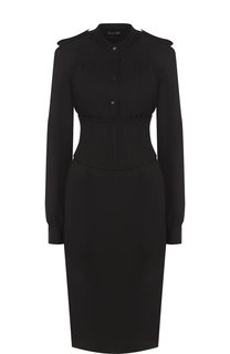 Приталенное платье-миди с погонами и широким поясом Tom Ford