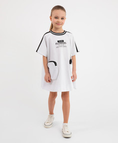 Платье из поплина трапециевидной формы белое для девочек Gulliver (110)